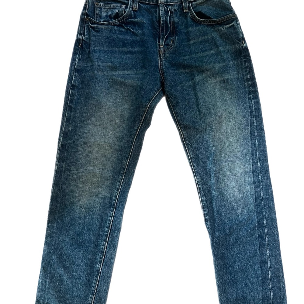Current/Elliott Blue Boyfriend Straight Jeans with Vintage Wash